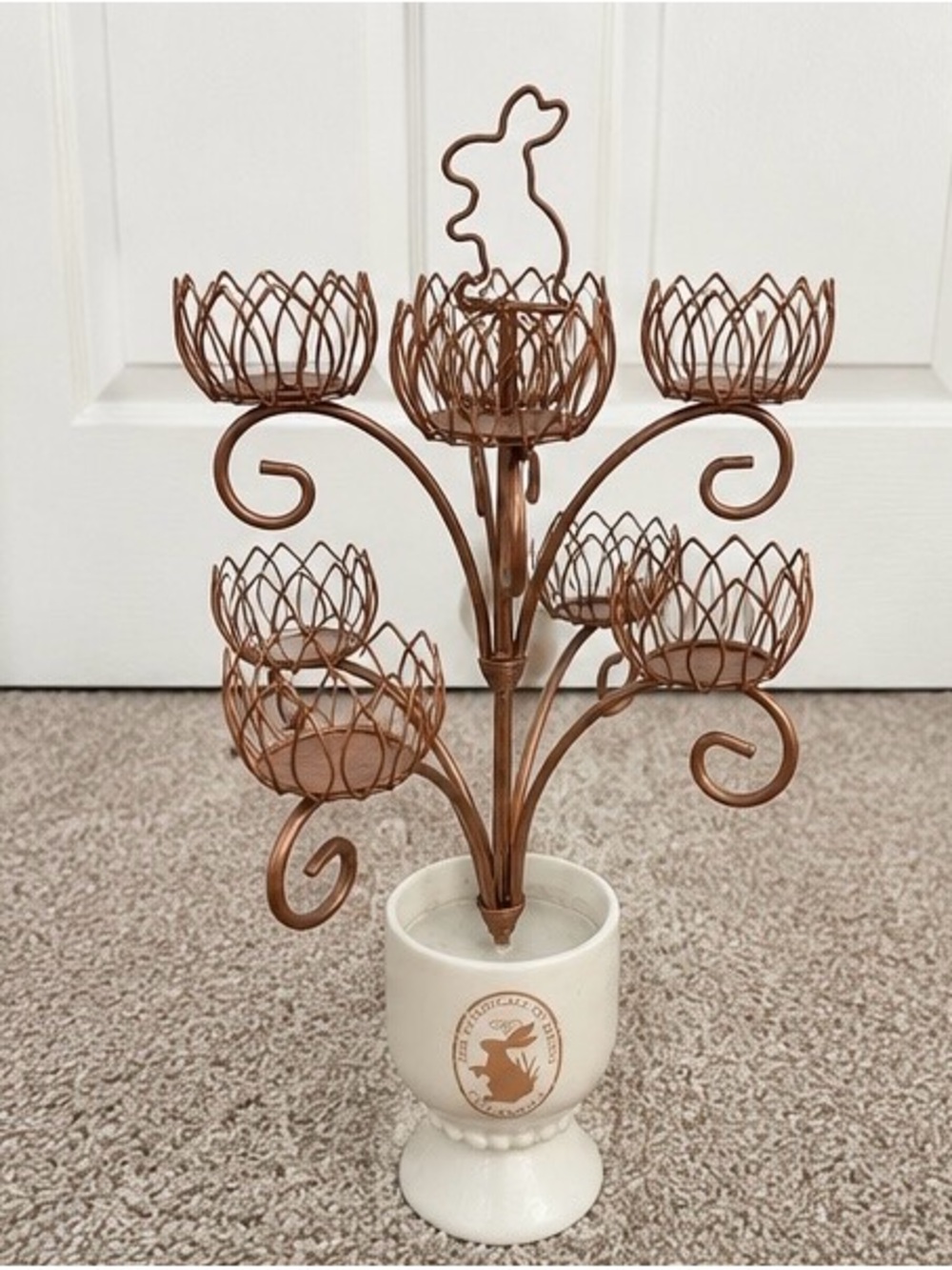 Kohl's Copper Metal Floral Tea Light Tree with Cream Ceramic Base